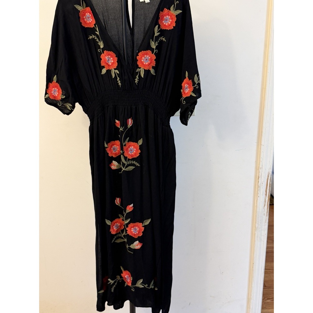 UMGEE USA WOMEN'S FLORAL-EMBROIDERED BOHO MIDI DRESS BLACK – SIZE L